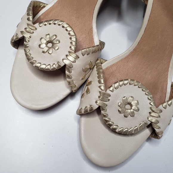 Jack Rogers Clare Wedge Sandal 10‎ Bone Ivory Gold Ankle Strap - Picture 4 of 10